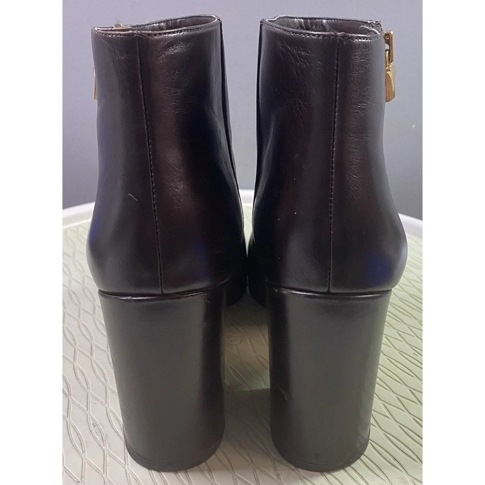 MICHAEL KORS Women Leather Deep Brown Ankle Boot 3.5 inch Heel Gold Hardware 10M
